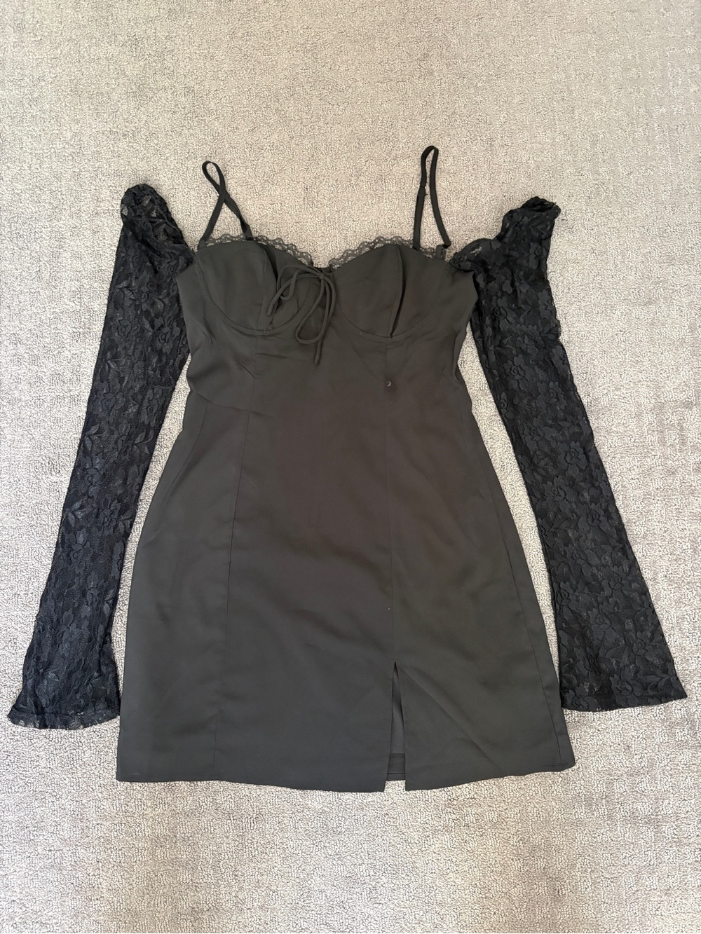 Princess Polly Black Lace-Sleeve Bustier Mini Dress